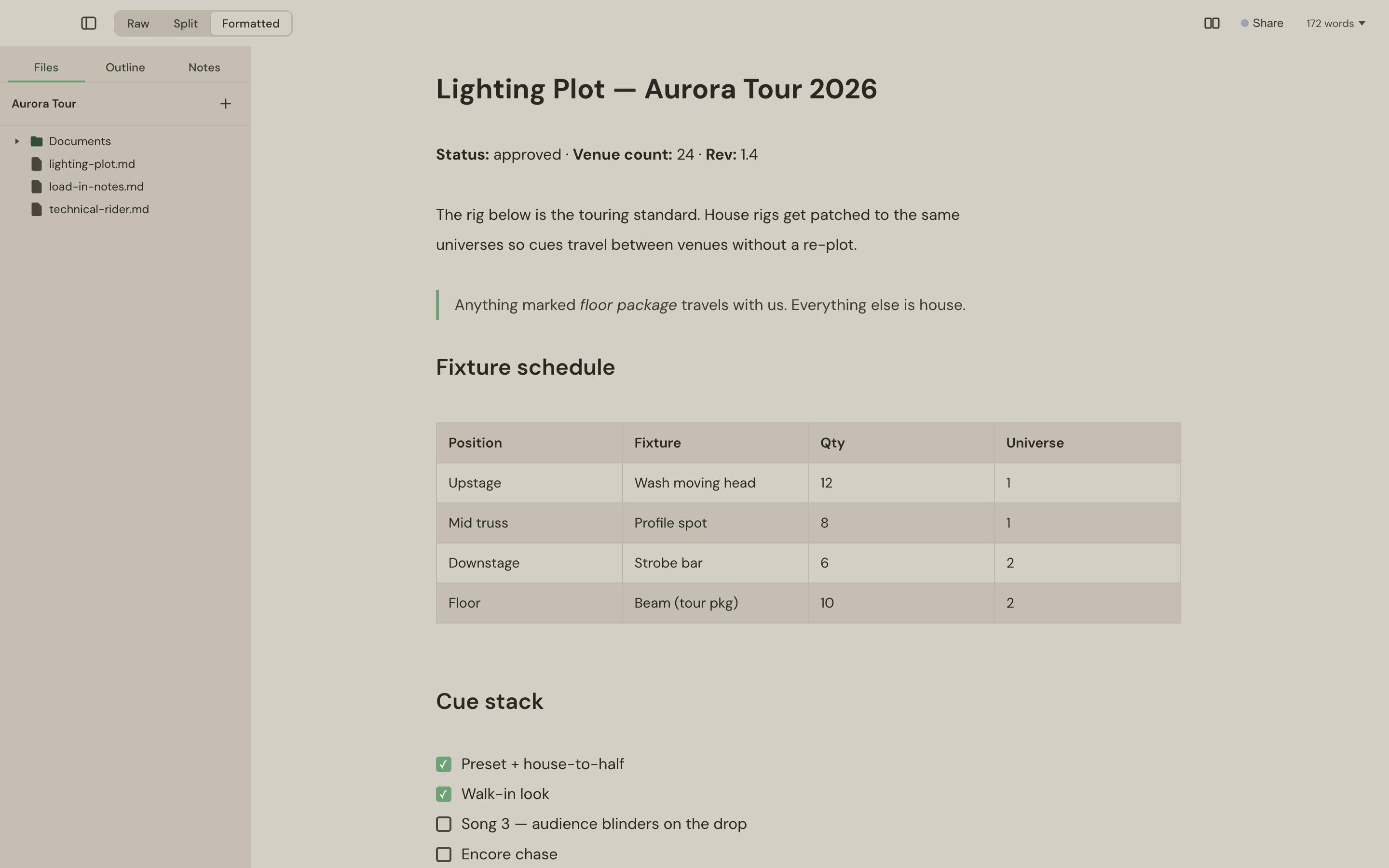 Slab Pad's formatted view with tables and code blocks