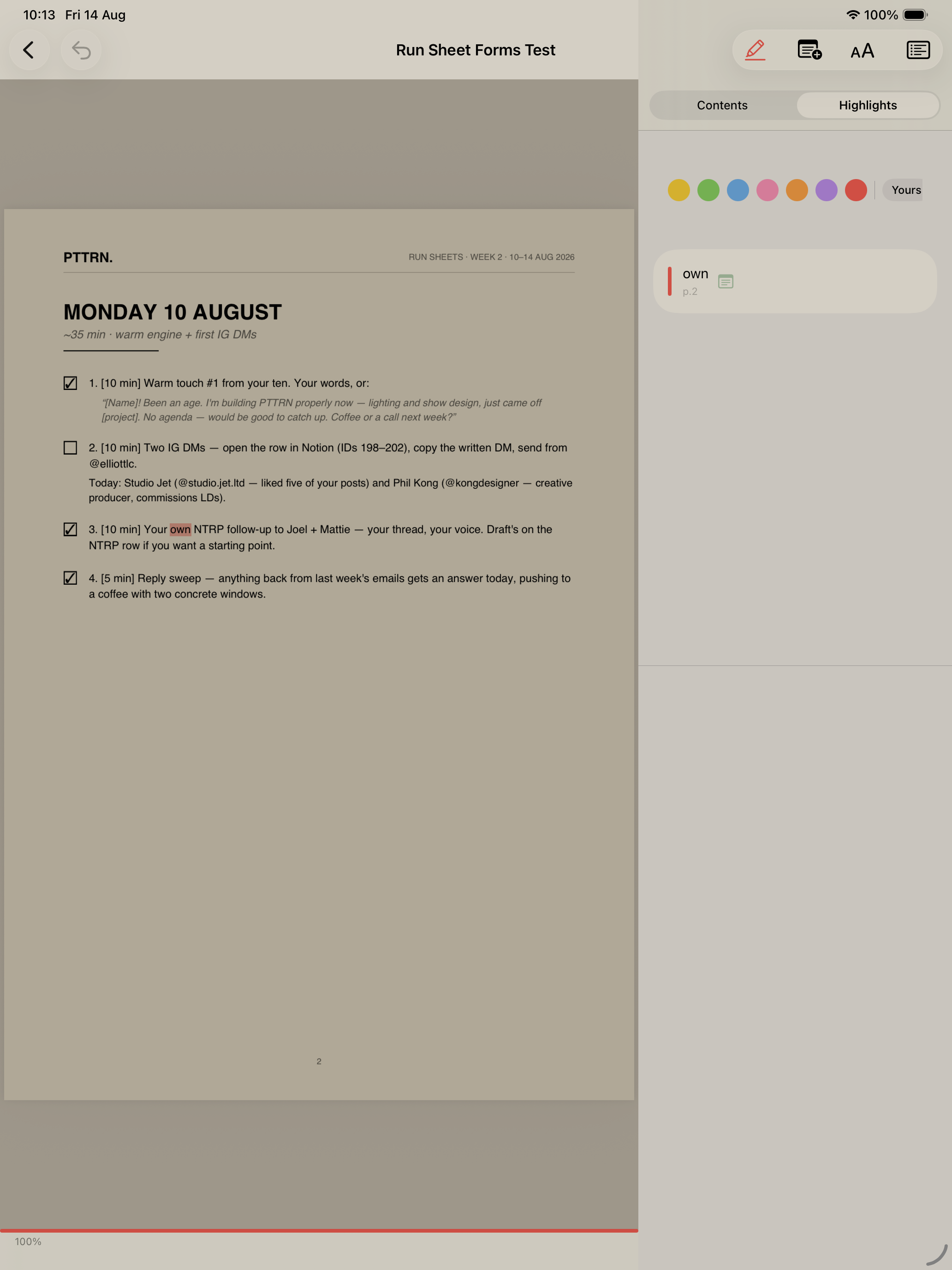 Pencil highlights in a PDF on Slab Reader for iPad